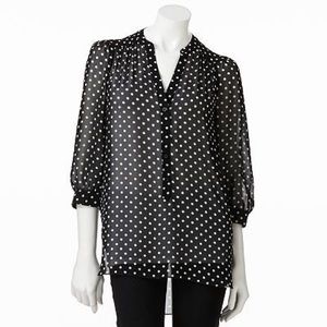 LC Lauren Conrad black and white polka dot shirt